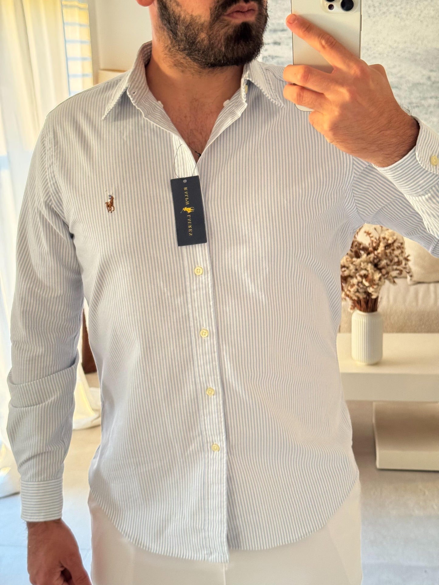 Polo Ralph Lauren Men’s Light Blue & White Striped Button-Down Shirt
