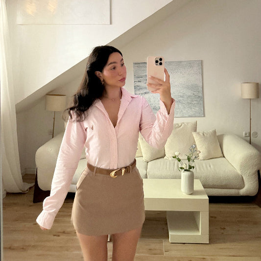 Beige Straight-Cut Mini Skirt