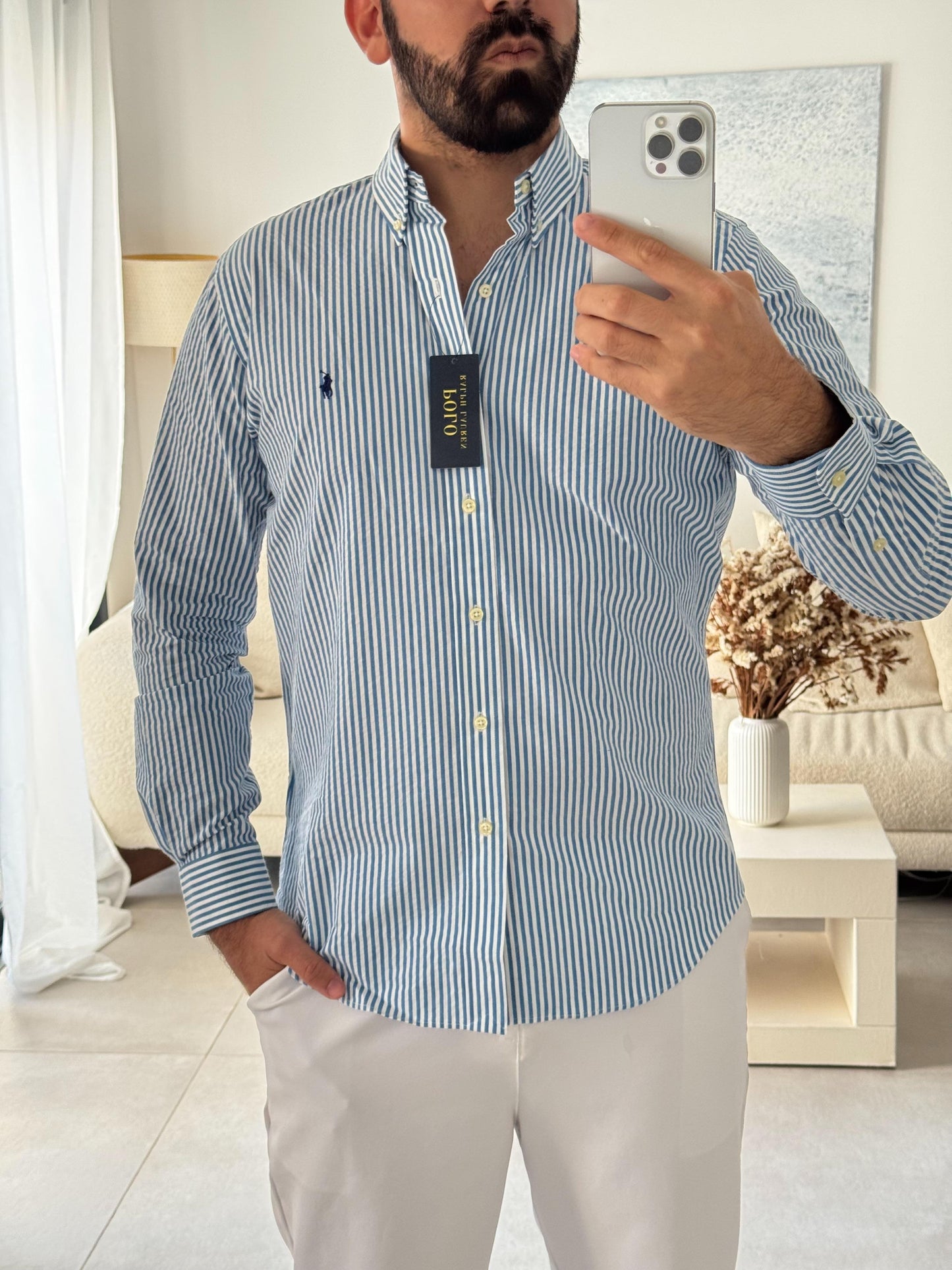 Polo Ralph Lauren Men’s Blue & White Striped Button-Down Shirt