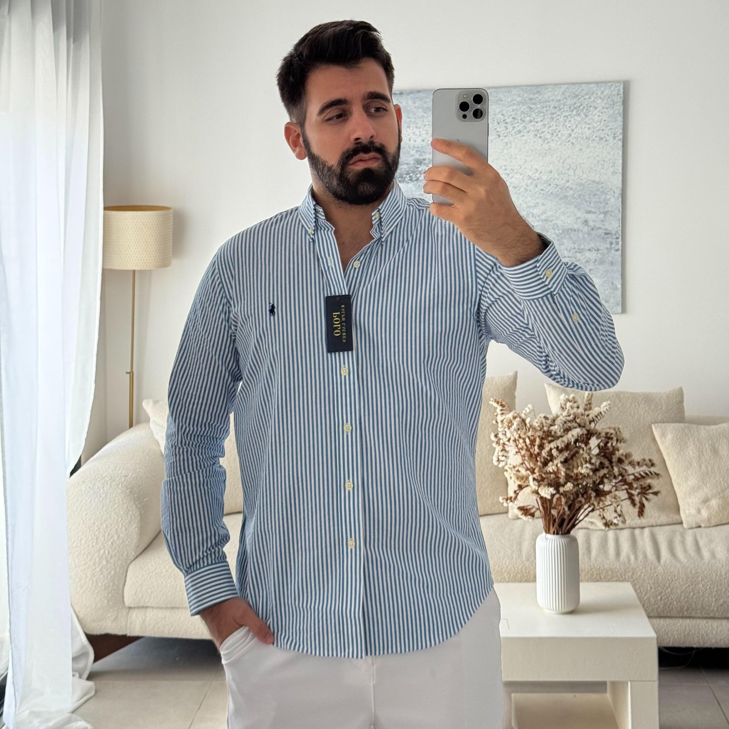 Polo Ralph Lauren Men’s Blue & White Striped Button-Down Shirt
